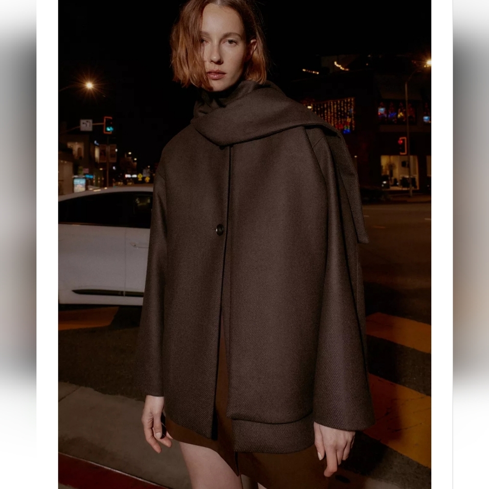 Zara Wool Blend Coat with Scarf - Picture 7 of 13